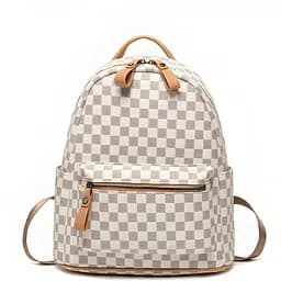 Повсякденний жіночий рюкзак з екошкіри 30х13х35 см світло-бежевий у клітинку (2255)