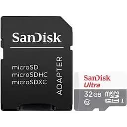 Карта памяти SanDisk microSDHC, 32Gb, Ultra, Class10 UHS-I, адаптер SD, до 100 МБ/с (SDSQUNR-032G-GN3MA)