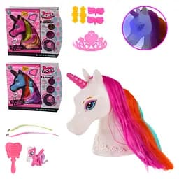 Голова для причесок Единорог LK1076, свет, звук, сюрпризы, в коробке (6990876431760) МИКС
