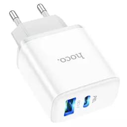 Мережевий адаптер живлення Hoco C105A 20W Type-C та USB зі швидкою зарядкою та кабелем Type-C to Type-C білий - мініатюра 6