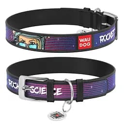 Ошейник для собак кожаный Waudog Design с QR-паспортом "Космос. Ракетостроение" S Ш 15 мм Д 26-35 см черный