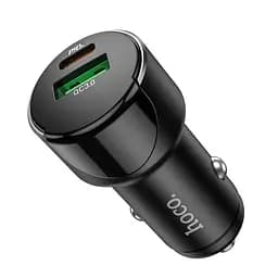 Автомобильное зарядное устройство Hoco Z42 Light road dual port digital display PD20W + QC3.0 car charger Черный
