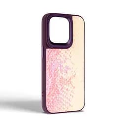 Кожаный чехол для Apple iPhone 15 Pro, Harder Snake Pattern, розовый, термополиуретан ТПУ + экокожа с текстурой змеиной кожи, панель, защита корпуса, противоударный, микрофибра, рамка вокруг камеры, защита всего корпуса, (ARM76797) - мініатюра 2