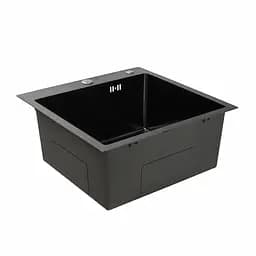 Кухонна мийка 50x50 PVD чорна Platinum Handmade (сифон круглий, 3,0/0,8), Чорний - мініатюра 3