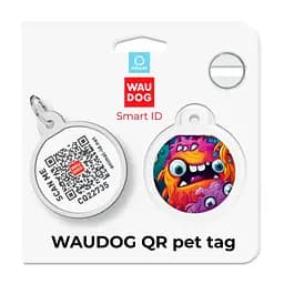 Адресник для собак і котів Waudog Smart ID з QR паспортом Зубасті монстри коло 25 мм - мініатюра 6