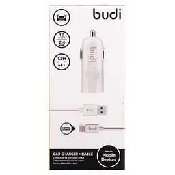 Автомобільний зарядний пристрій BUDI Car charger White Led 1USB 2.4A + Lightning cable 1.2 m White - мініатюра 2