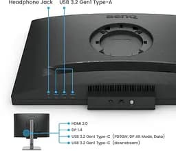 Монітор TFT 24.1" BenQ RD240Q, WQXGA, 16:10, USB-C, HDMI, DP, HAS, Pivot, колонки, темно-сірий (9H.LLXLA.TBE) - мініатюра 2