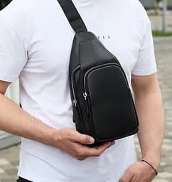Чоловіча сумка з натуральної шкіри 18х31х7 через плече Tiding Bag 34091 чорна 18 см - мініатюра 4