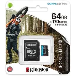 Карта пам'яті Kingston microSDXC Canvas Go! Plus 64Gb Class 10 UHS-1 U3 + SD адаптер [SDCG3/64GB] [61060] - мініатюра 3