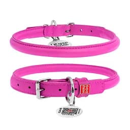 Нашийник для собак шкіряний Waudog Glamour з QR-паспортом круглий Д 13 мм Д 53-63 см рожевий