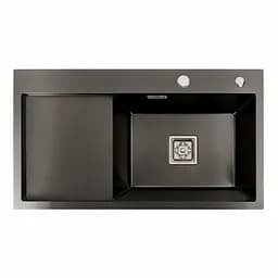Кухонна мийка Platinum Handmade PVD 780x430x220 R чорна (квадратний сифон,3.0/1.0), Чорний