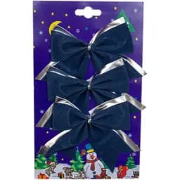 Набір ялинкових прикрас бантики 3 шт 10 х7 см синій зі сріблястим (471096-4)