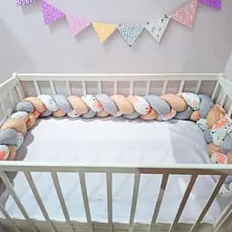Бортик для ліжечка Косичка блакитний сірий бежевий