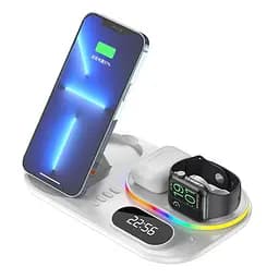 Зарядка Qi 4in1 wireless charger RGB/Clock XYJ A06 сумарно 30 W для Phone/Watch/Earphones - мініатюра 4