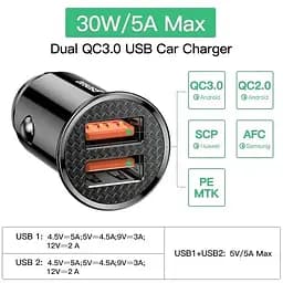 Автозарядний адаптер у машину 2 порти Baseus Circular Plastic 2*USB-A 30W CCYD-A01 - мініатюра 5