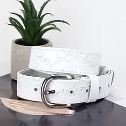 Ремень кожаный женский батал SF-3531 (145 см) белый с цветами