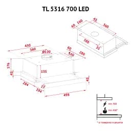 Витяжка телескопічна Perfelli TL 5316 WH 700 LED - мініатюра 11