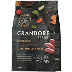 Сухий беззерновий корм для дорослих собак середніх та великих порід Grandorf Fresh Duck & Sweet Potato Adult Dog Medium & Maxi з качкою та бататом 3 кг