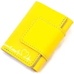 Компактне шкіряне портмоне в три додавання комбі двох кольорів Серце Grande Pelle 16730 жовто-блакитне