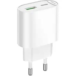 Мережевий зарядний пристрій Hoco C109A Fighter 20W USB-A + USB-C White [161691]