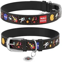 Нашийник для собак Waudog Design шкіряний з QR паспортом, малюнок NASA, L, Ш 25 мм, Дов 38-49 см (4823089319100)