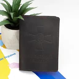 Обложка  на военный билет кожаная (коричневая) с прозрачным клапаном