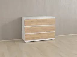 Комод Flamecame на 3 ящики без ручок з ДСП II K-01 Білий/Дуб крафт