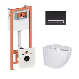 Подвесной унитаз Qtap Robin + инсталляция Qtap Nest 4 в 1 (линейная клавиша Black mat), Белый