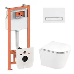 Набор: Qtap Scorpio Ultra Quiet унитаз подвесной QT1433053EUQW + Nest комплект инсталляции 4в1 (линейная клавиша White) QT0133M425 + M08V1384W