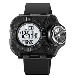 Чоловічий наручний годинник з ліхтарем Skmei 2187 Чорний з білим циферблатом