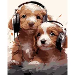 Набор для росписи по номерам Strateg Щенки в наушниках на черном фоне 40 х 50 см (AH1218-19)