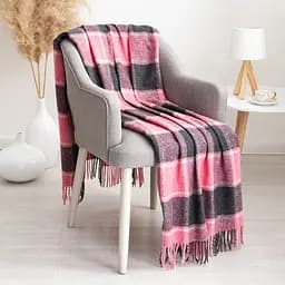 Плед вовняний Vladi Палермо 140x200 рожево-темно-сірий-білий 7