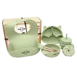 Набір дитячого посуду Cheeks для прикорму, на присосках із харчового силікону оливковий