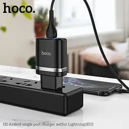 Блок-адаптер живлення з підсвіткою HOCO N1 Ardent charger set набір з кабелем Lightning чорний - мініатюра 4
