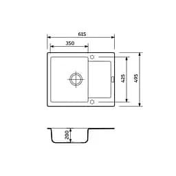 Adamant Набір кухонний Minimal, штучний камінь, прямокутний, з крилом, 615х495х200мм, чаша - 1, врізна, чорний + змішувач + дозатор + ополіскувач склянок + коландер - мініатюра 8