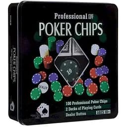 Настольная игра International Toys Trading LTD Покерный набор 100 фишек с номиналом (жестяная коробка) (IG-2033)