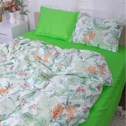 Простыня MirSon Сатин 22-1355 Natural flowers 220х180 см зеленая