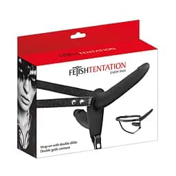 Подвійний страпон Fetish Tentation Strap-On With Double Dildo 15 см чорний