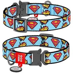 Нашийник для собак Waudog Nylon нейлоновий з QR паспортом, малюнок Супермен, металева пряжка-фастекс, M, Ш 20 мм, Дов 24-40 см
