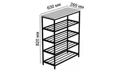 Полиця для взуття Слайм 4 Ferrum-decor 820x630x260 Чорний метал ДСП Білий 16 мм (FRD-105160) - мініатюра 6