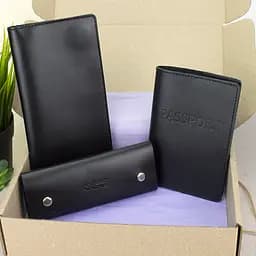 Подарочный набор мужской HandyCover №50: Кошелек + обложка на паспорт + ключница (черный)