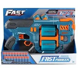 Бластер BH804 Fast Pioneer Manual с двойным барабаном и мягкими патронами 18шт, синий (6953245653804)