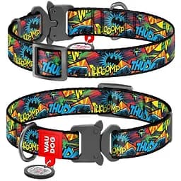 Ошейник для собак Waudog Nylon нейлоновый c QR паспортом, рисунок Бэтмен Яркий, металлическая пряжка-фастекс, XL, Ш 25 мм, Дл 35-58 см