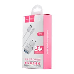 МЗП Hoco C12 Smart dual USB charger set with Lightning cable ( EU ) 2USB 2.4A White - мініатюра 2