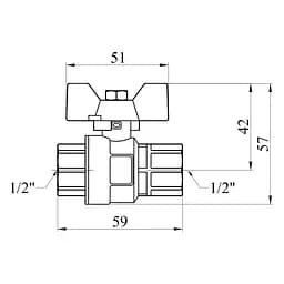 Кран кульовий Kroner 1/2" ВВ PN40 метелик, нікельований (CV033206) - мініатюра 3