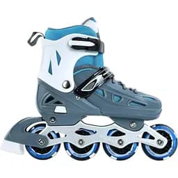 Ролики Profi A4151-M-G 22.5 см, задний тормоз, полиуретан, шнуровка + бакля, 35-38 серо-голубые