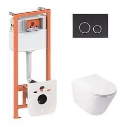 Набор Qtap инсталляция 3 в 1 Nest QT0133M425 с панелью смыва круглой QT0111M11V1146MB + унитаз с сиденьем Swan QT16335178W, Белый