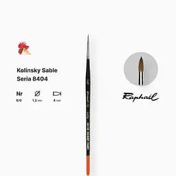 Пензель колонок круглий Raphael Kolinsky Sable, №6/0, професійний, коротка ручка - мініатюра 2