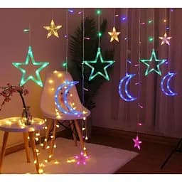 Гірлянда світлодіодна штора LED Technology Зірки Місяць 138 led 2.5 м ширина різнобарвний