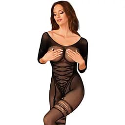 Сітчастий бодістокінг з імітацією підв’язок Obsessive Bodystocking G329 S/M/L, Black, з доступом